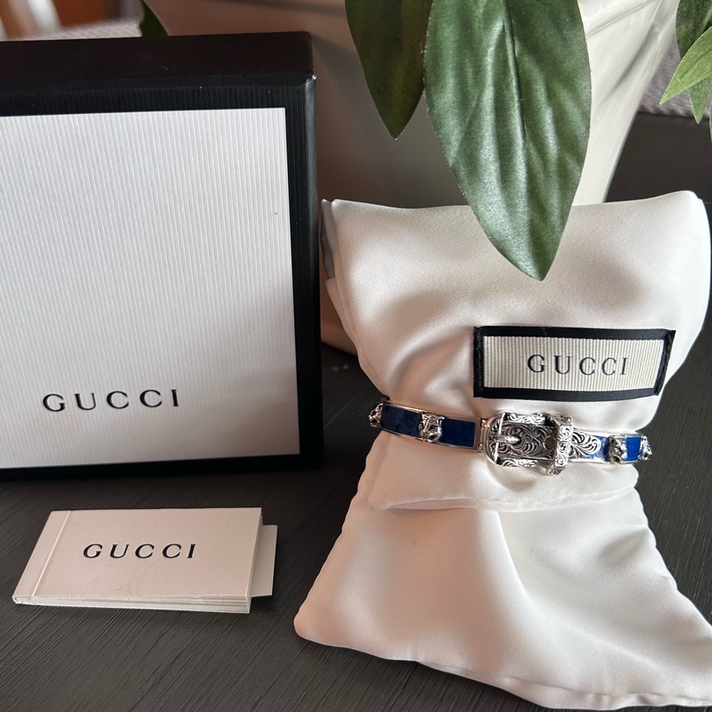 Royal Blue Gucci Belt Buckle Bracelet Gem